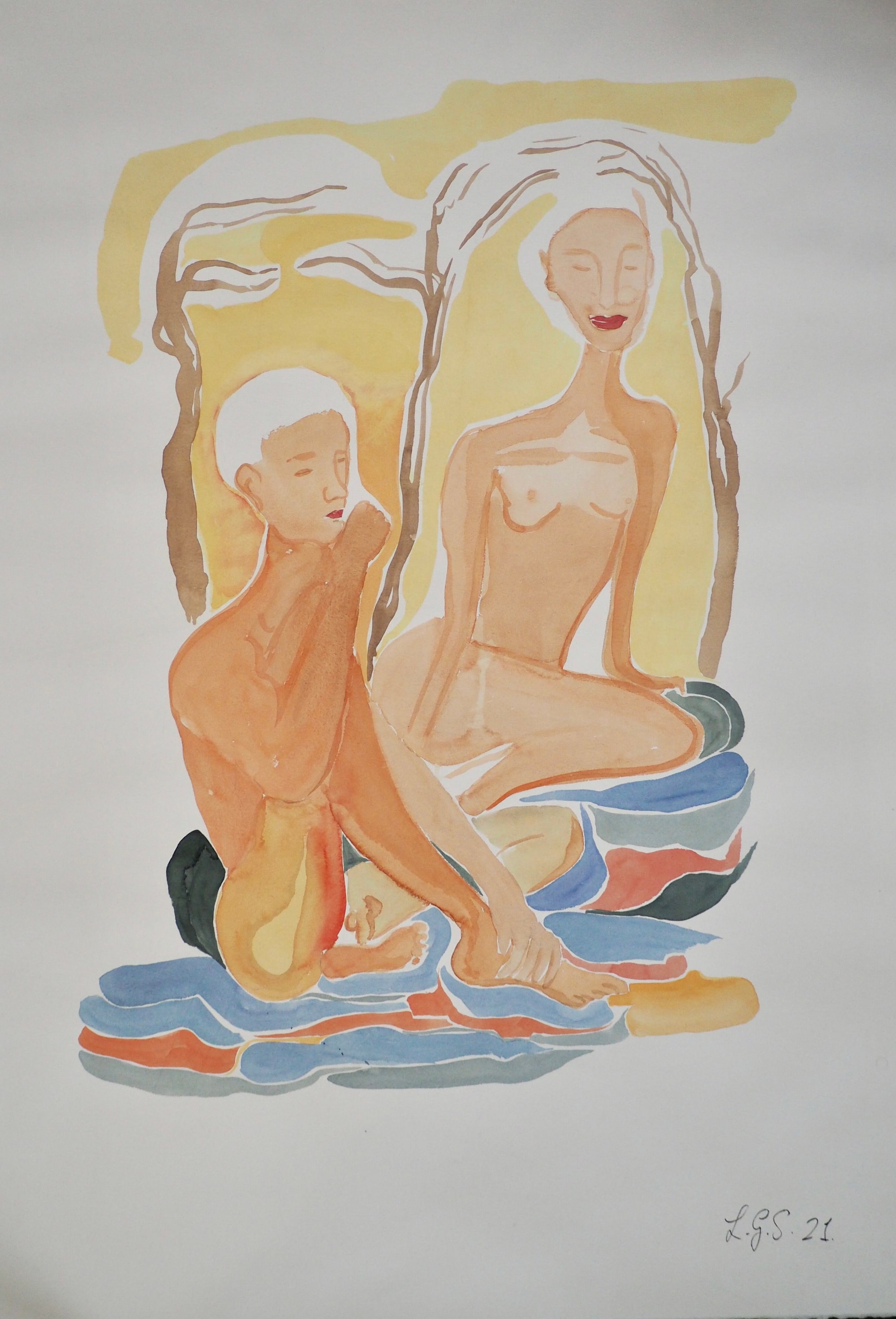 Conducting the cascades — watercolour on paper, by Lawrence Grau Sundström